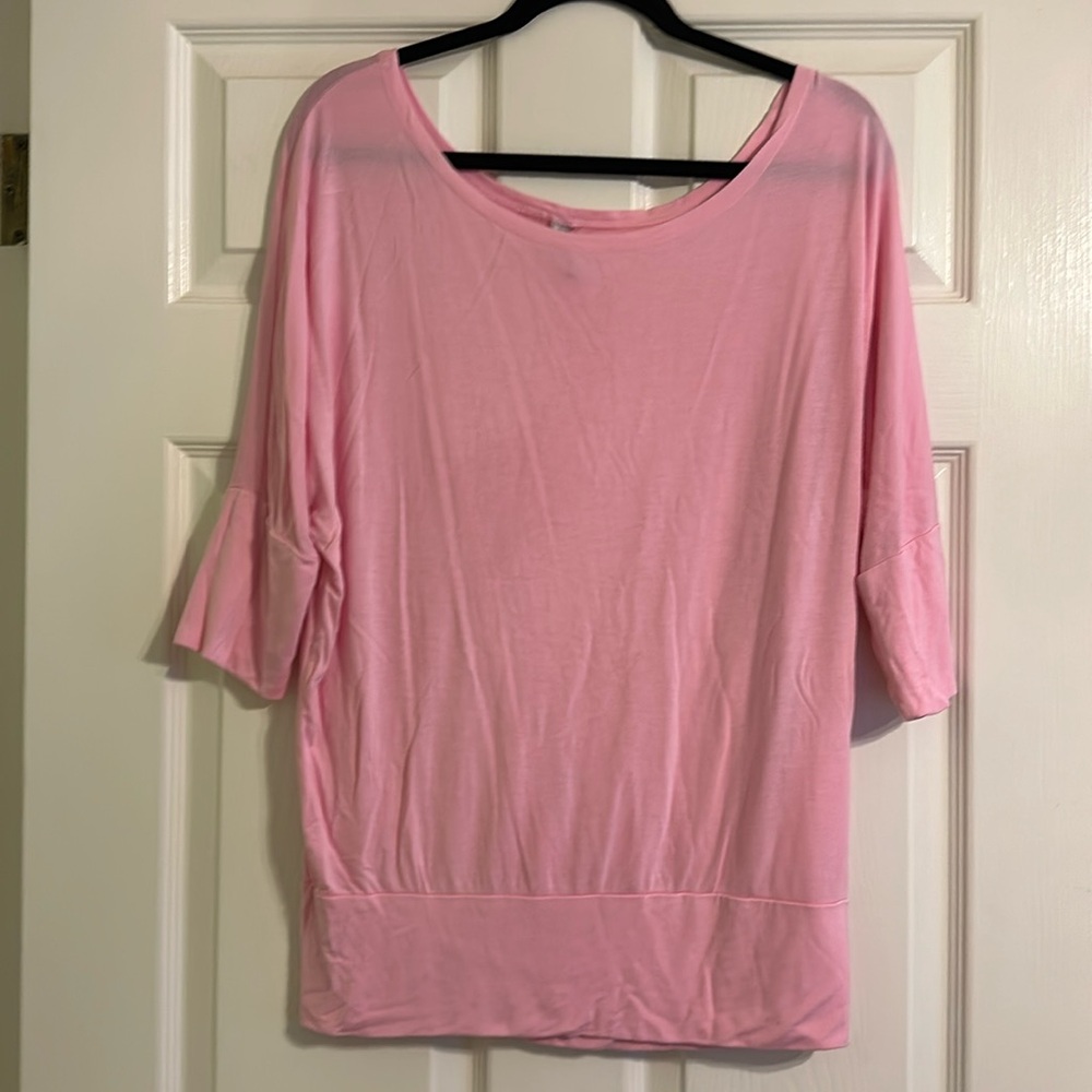 Simlu Scoop Neck Pink 3/4 Sleeve Tee